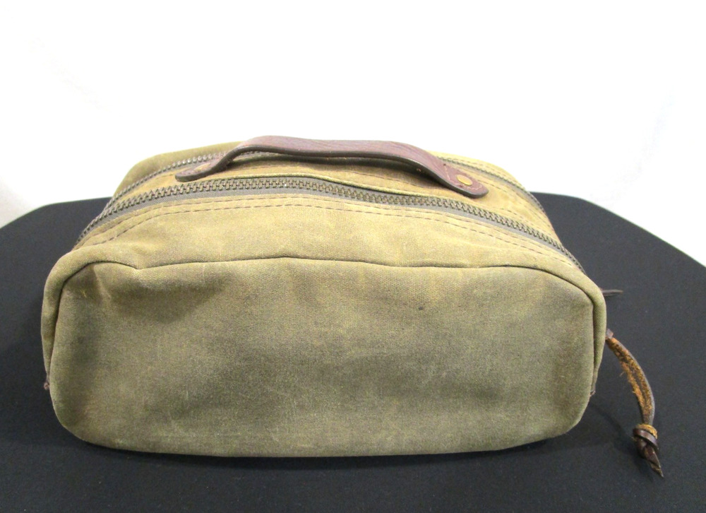 J. Crew Olive 11" Green Waxed Canvas, Leather Travel Dopp Kit Toiletry Bag
